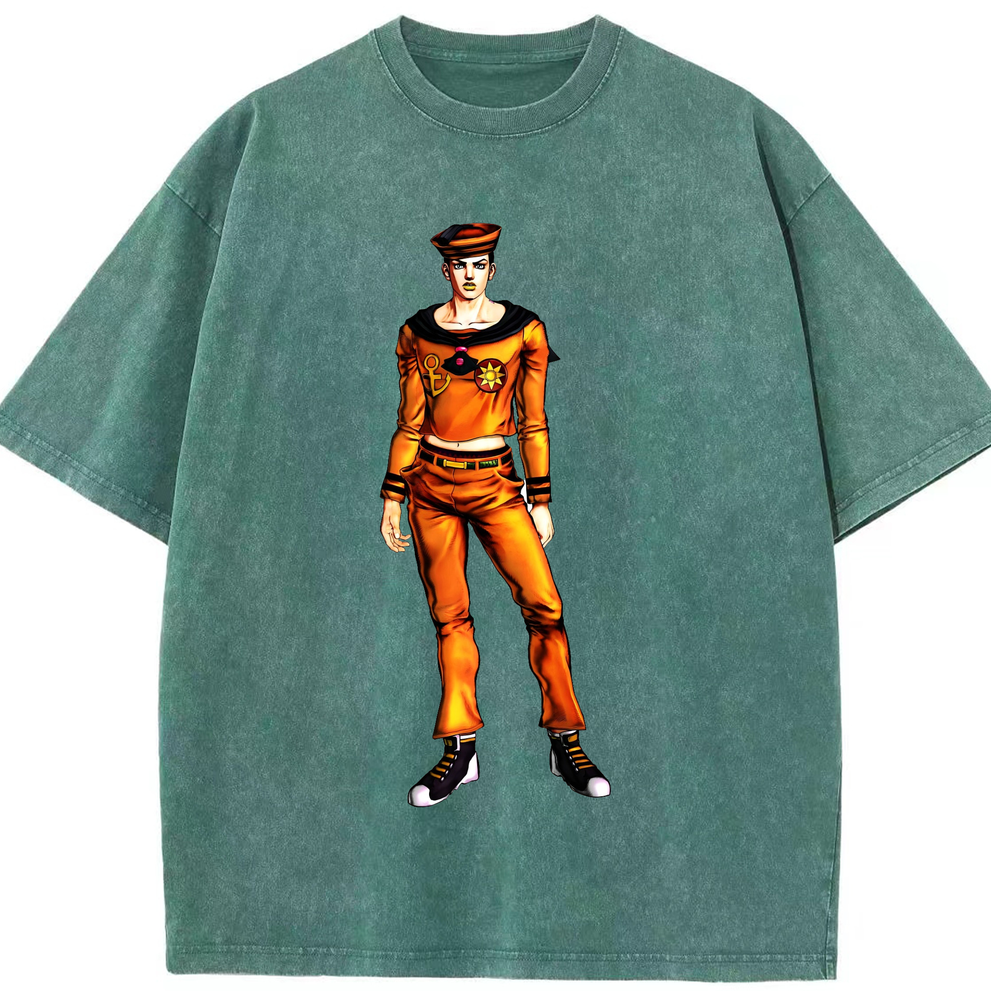 （画像用） ジョジョの奇妙な冒険 東方定助 JoJo's Bizarre Adventure Higashikata Josuke 綿100% ヴィンテージ風 半袖Tシャツ（フロントプリント）